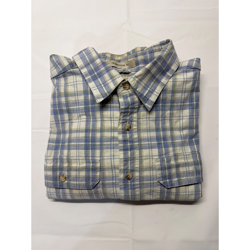 LL‎ Bean Mens XL Traditional Fit Plaid Button Down Shirt Blue Cotton 285410